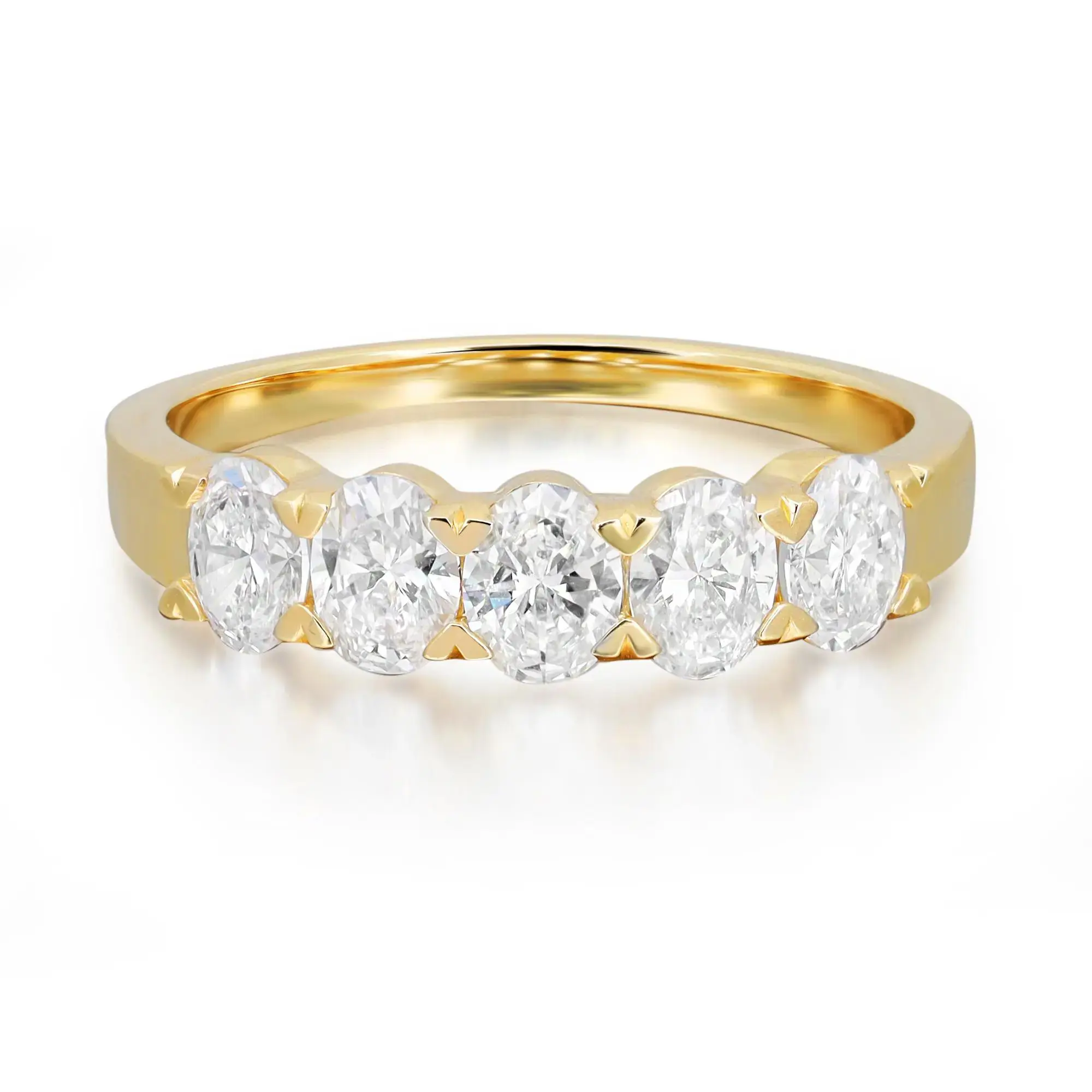 Oval Cut Lab Grown Diamond Half Eternity Band Ring 14K Yellow Gold 1.17Cttw