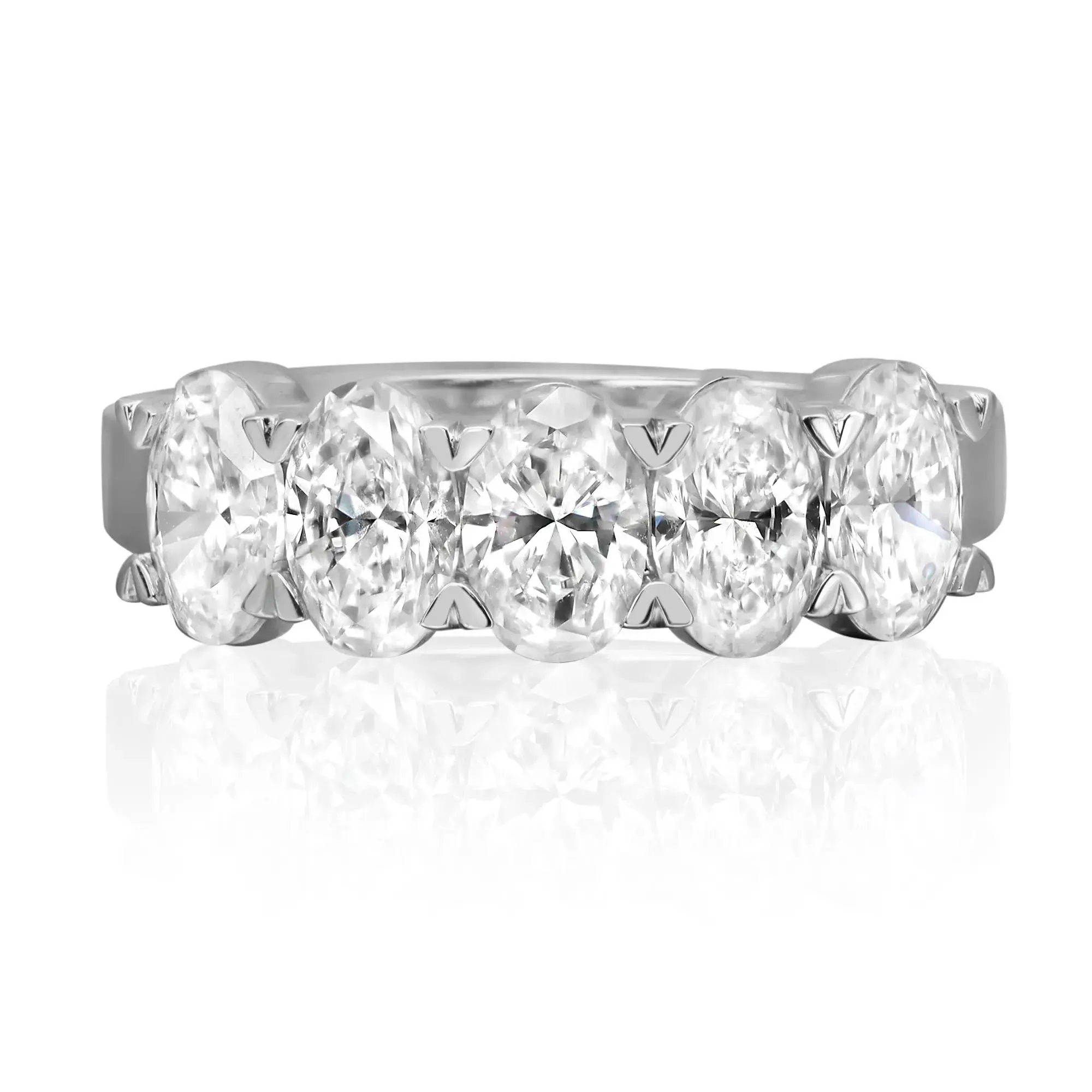 Oval Cut Lab Grown Diamond Half Eternity Band Ring 14K White Gold 2.10Cttw
