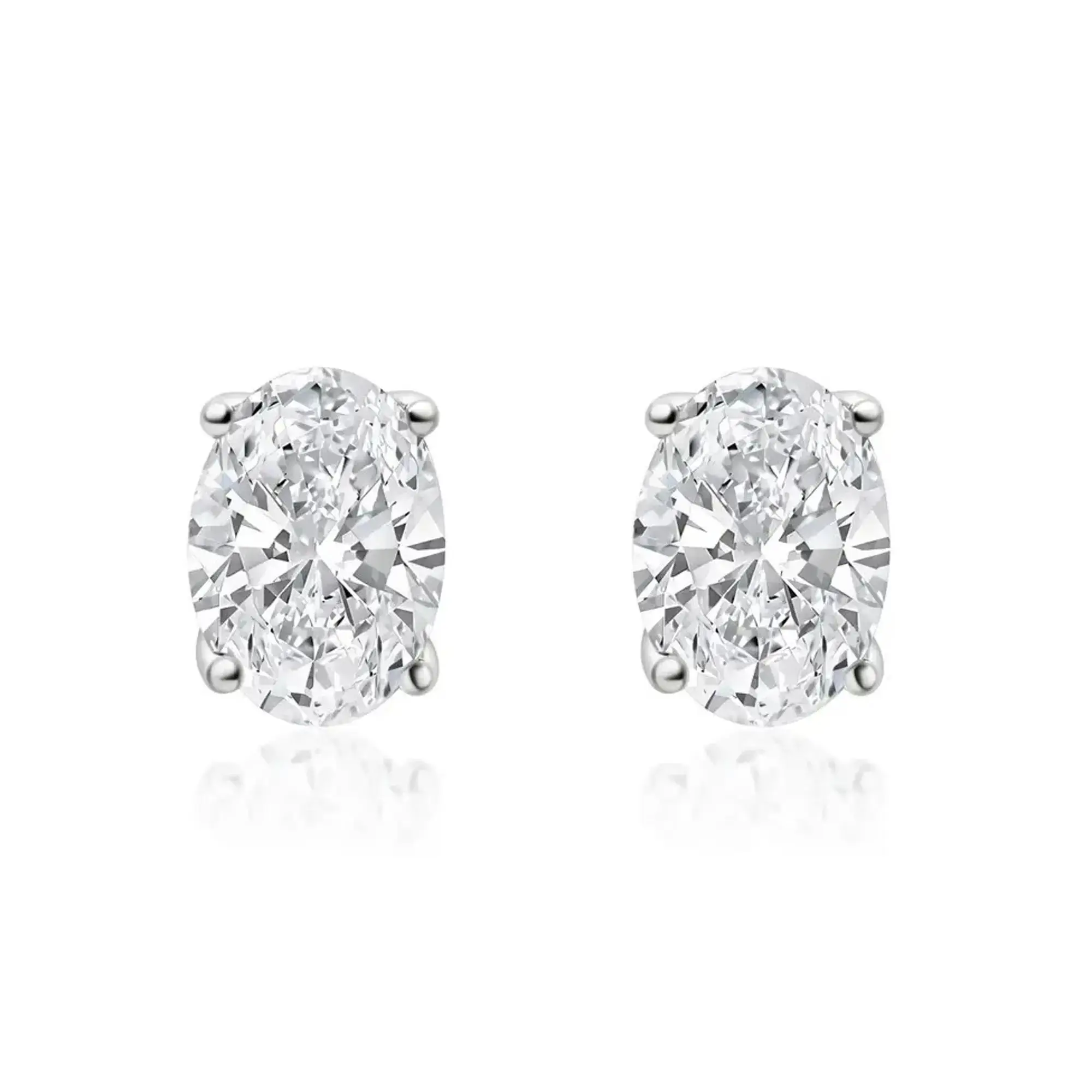 Oval Four Prong Lab Grown Diamond Stud Earrings 14K White Gold 1.05Cttw