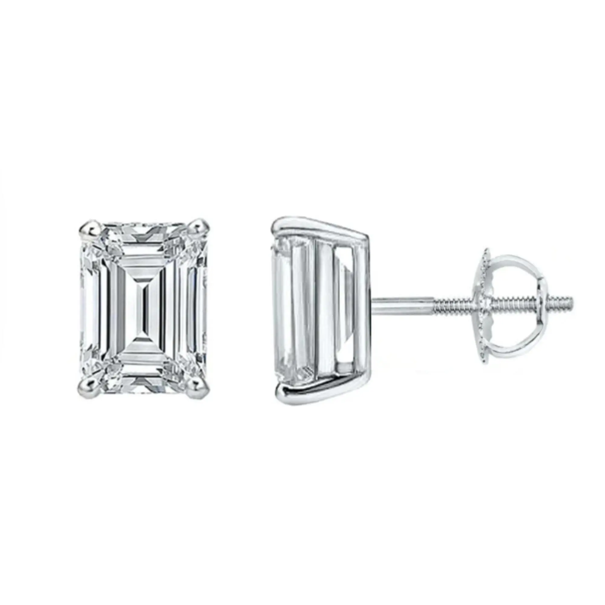 Emerald Four Prong Lab Grown Diamond Stud Earrings 14K White Gold 1.04Cttw