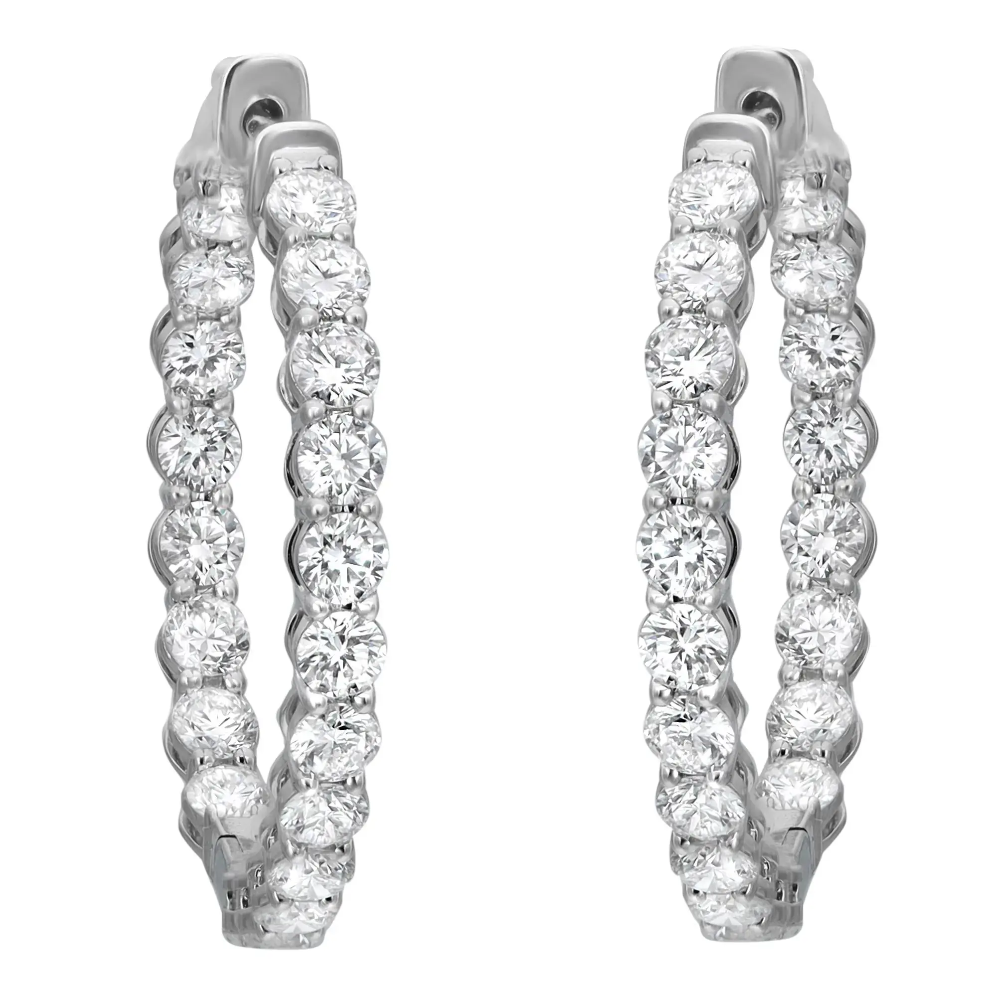 Round Cut Lab Grown Diamond Inside Out Huggie Earrings 14K White Gold 2.61Cttw