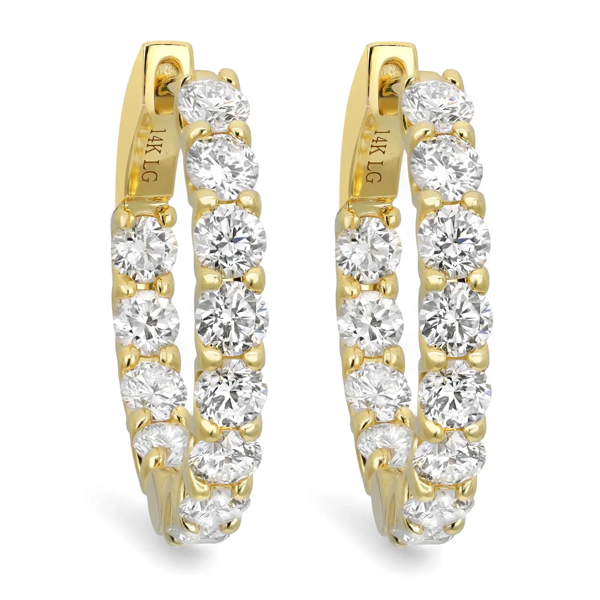 Round Cut Lab Grown Diamond Inside Out Huggie Earrings 14K Yellow Gold 2.04Cttw