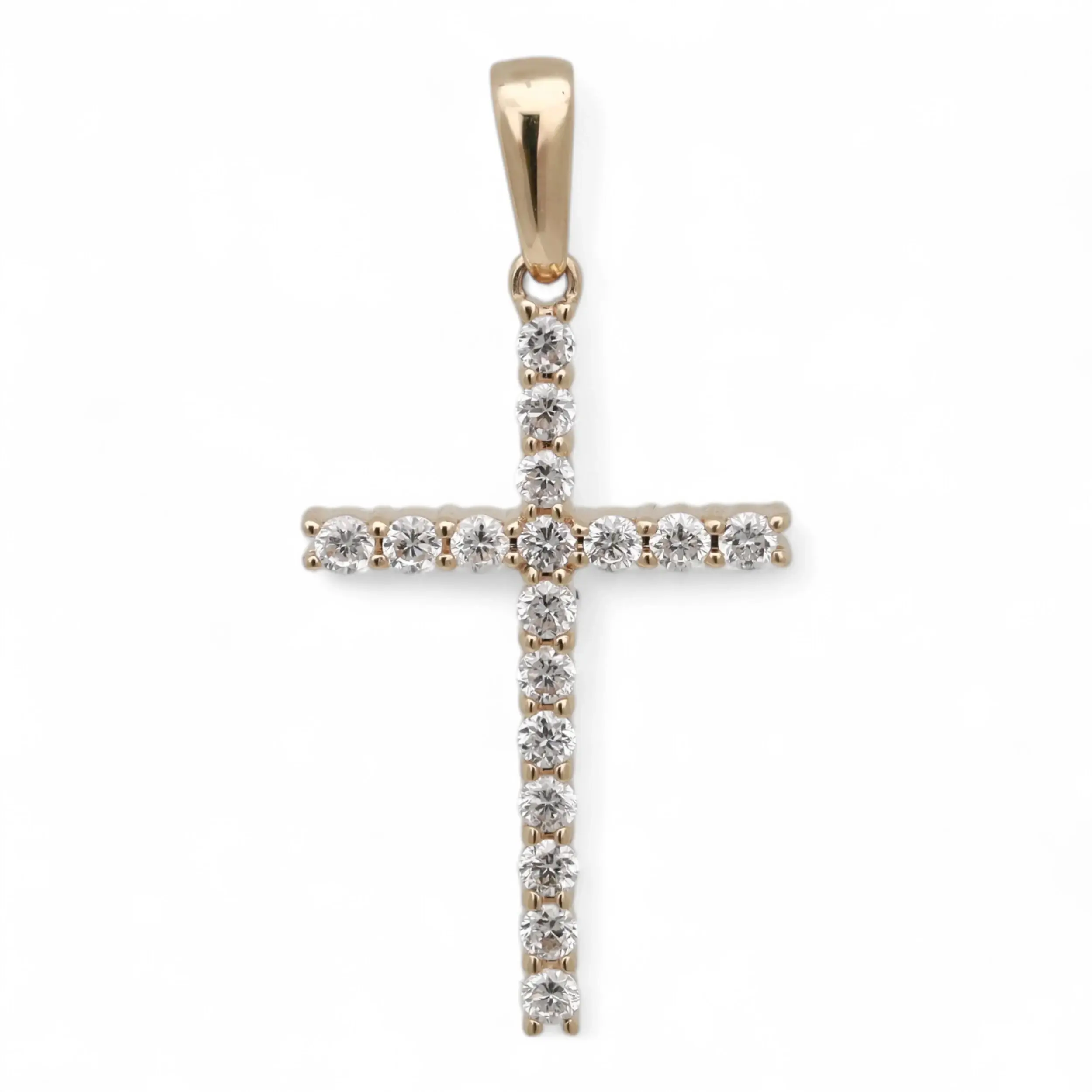 Round Cut Lab Grown Diamond Cross Pendant 14K Yellow Gold 0.20Ctw
