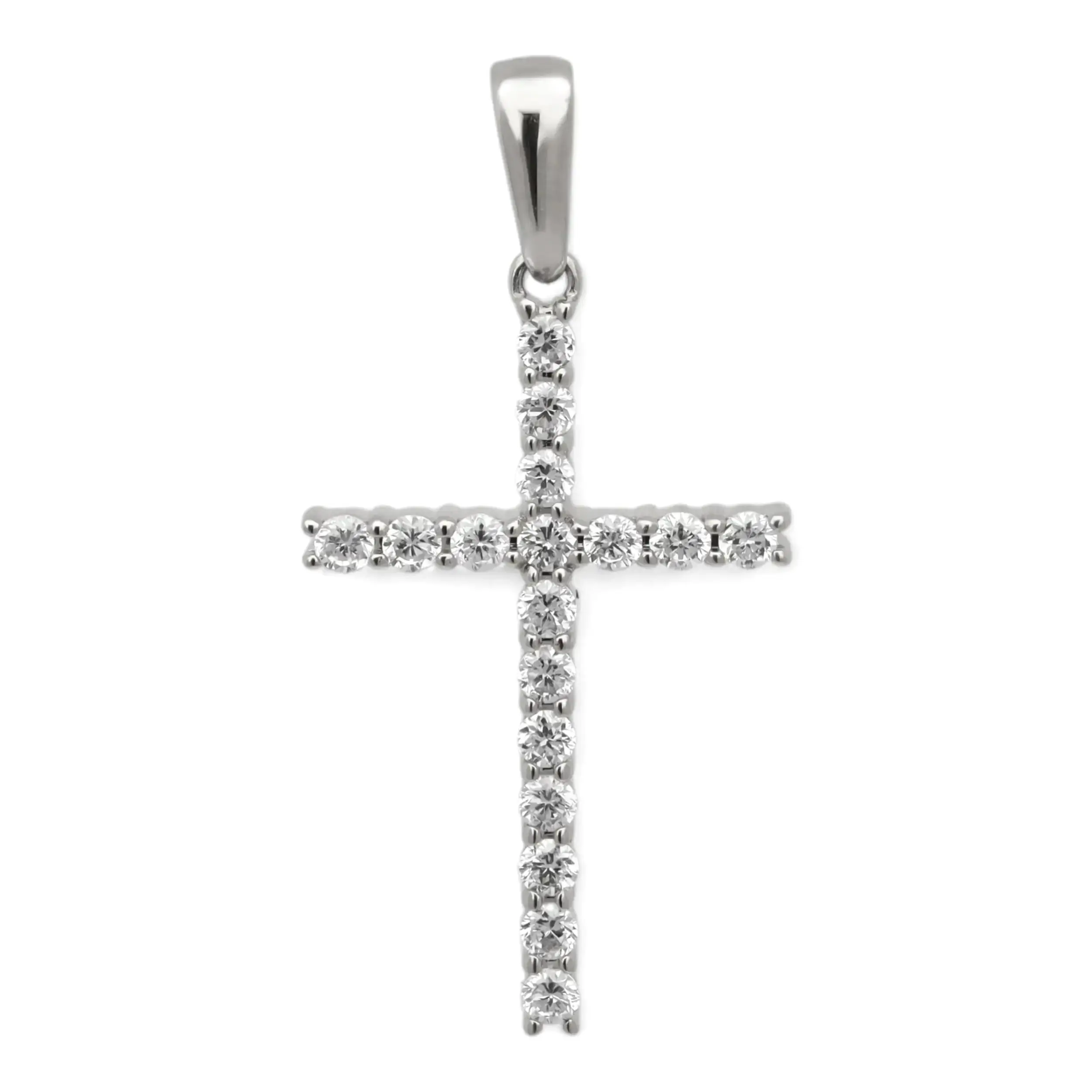 Round Cut Lab Grown Diamond Cross Pendant 14K White Gold 0.21Ctw