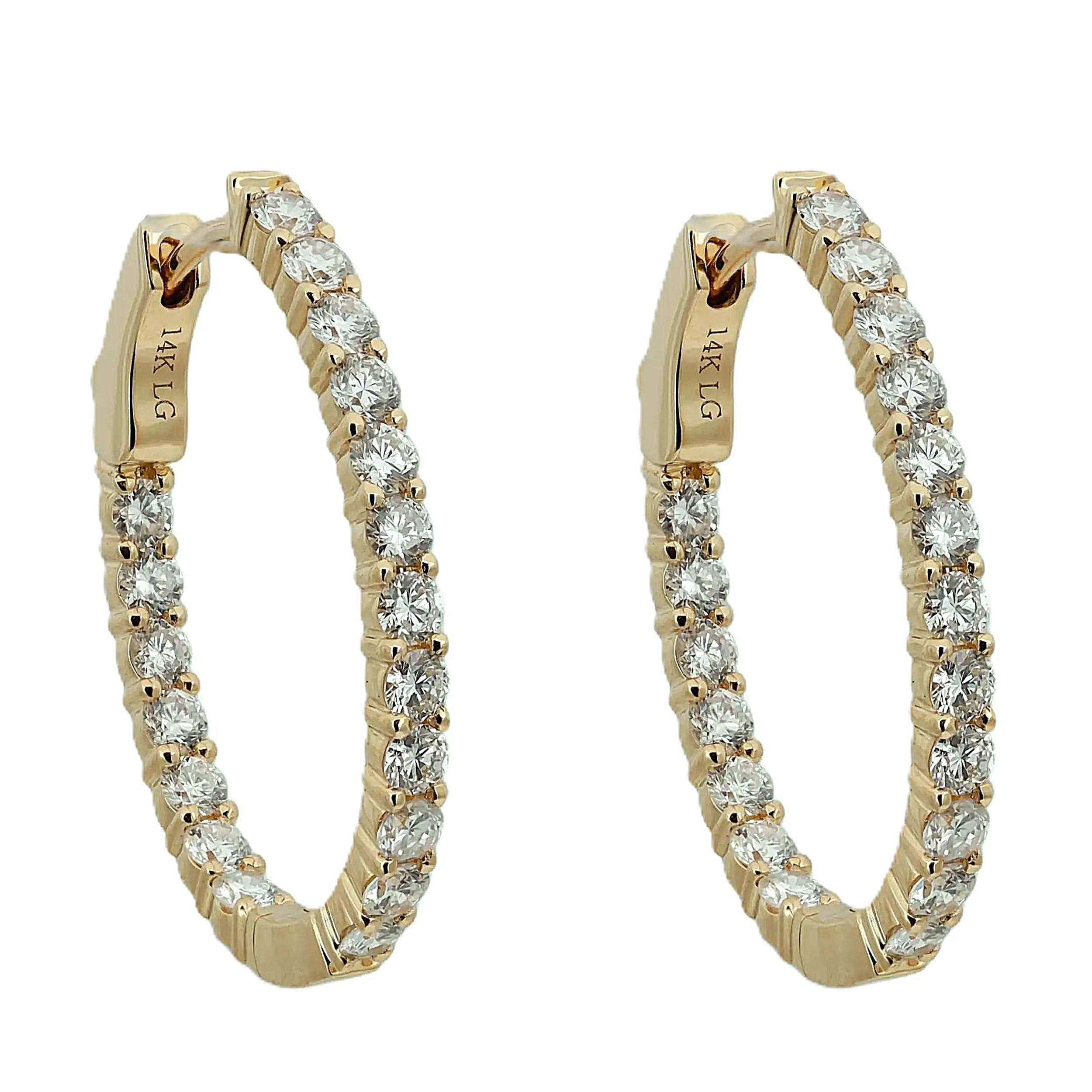 Round Lab Grown Diamond Inside Out Oval Hoop Earrings 14K Yellow Gold 1.93Ctw