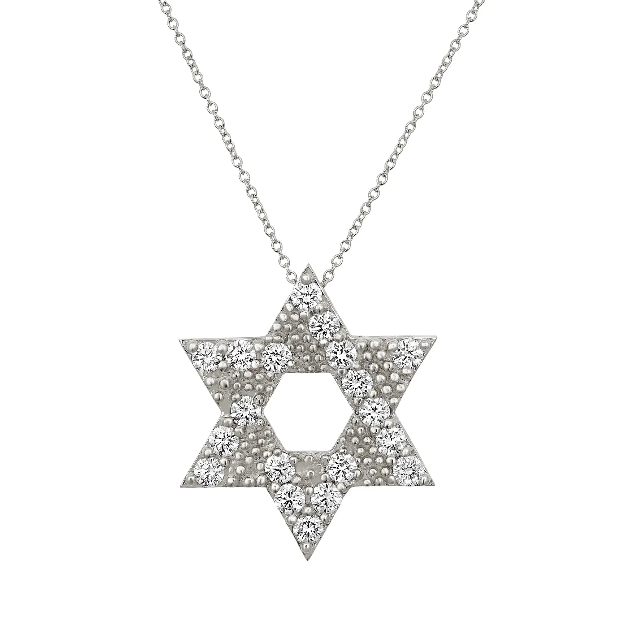 Star Of David Lab Grown Diamond Pendant Necklace 14K White Gold 1.71Cttw