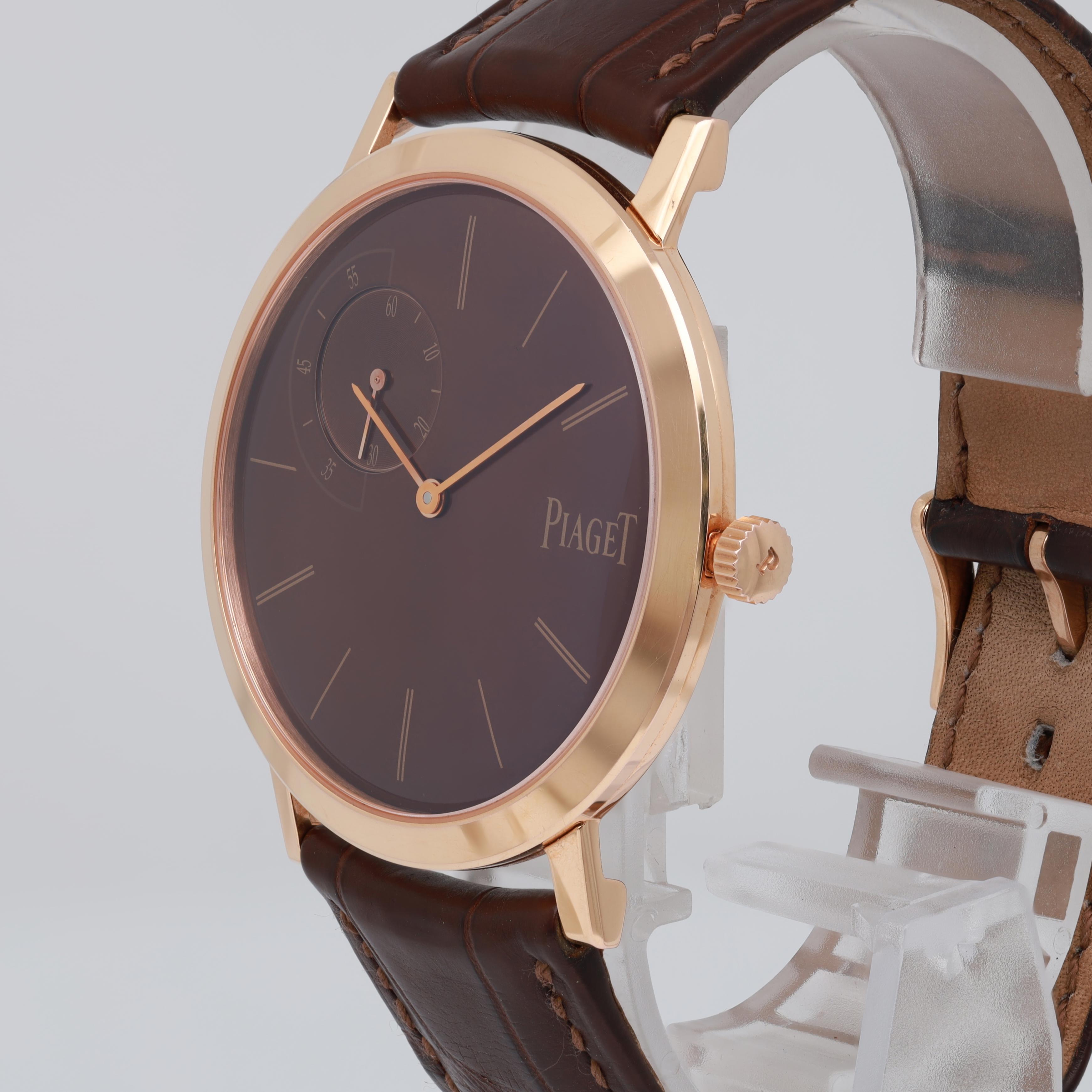 View Of Crown Facing Side Of Piaget G0A33113 Rose Gold Watch Pre Owned Condition