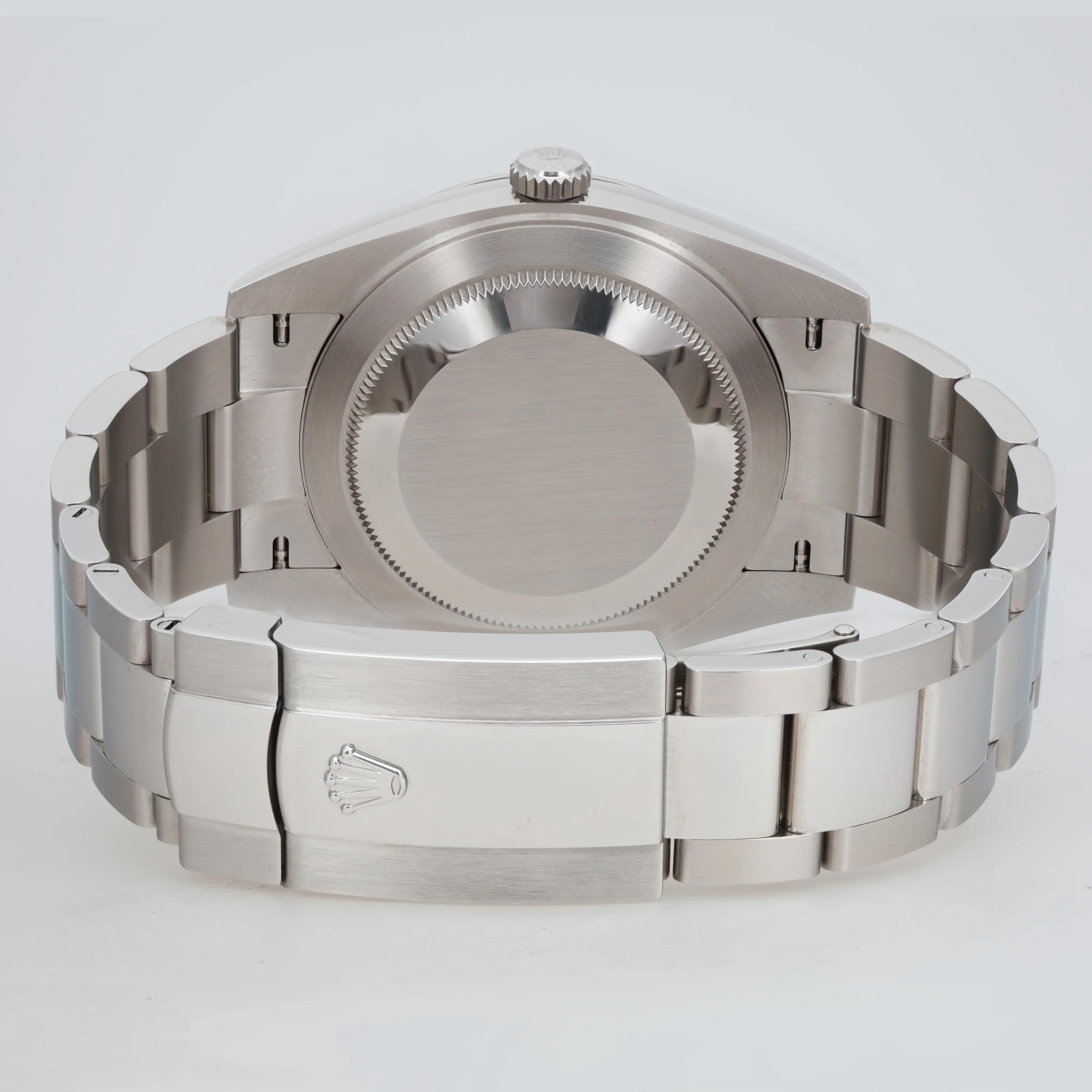 Back View Of Solid Back Case And Closed Stainless Steel Band Of Rolex 126300 Watch Pre Owned Condition
