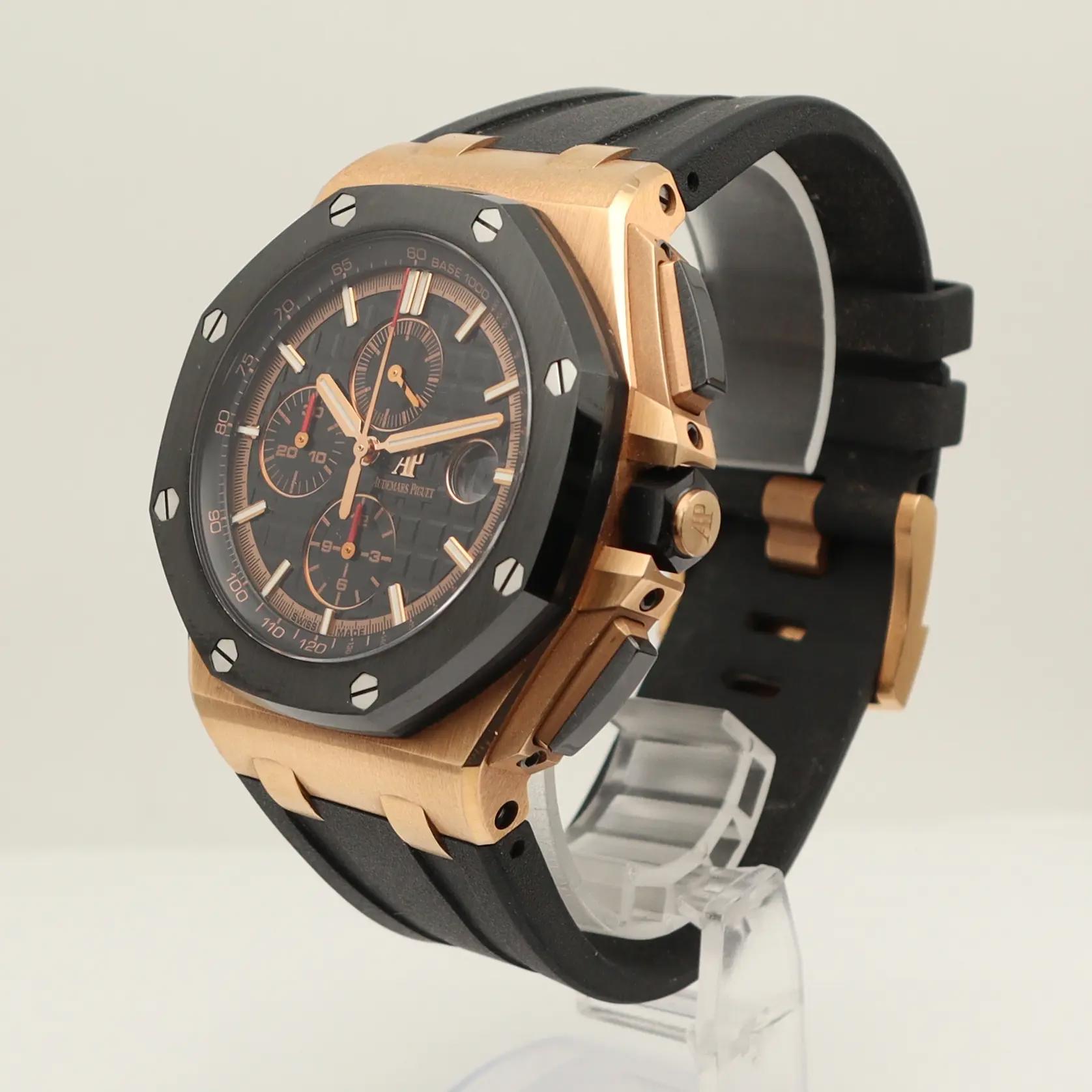 View Of Crown Facing Side Of Audemars Piguet 26401RO.OO.A002CA.02 Rose Gold Watch Pre Owned Condition