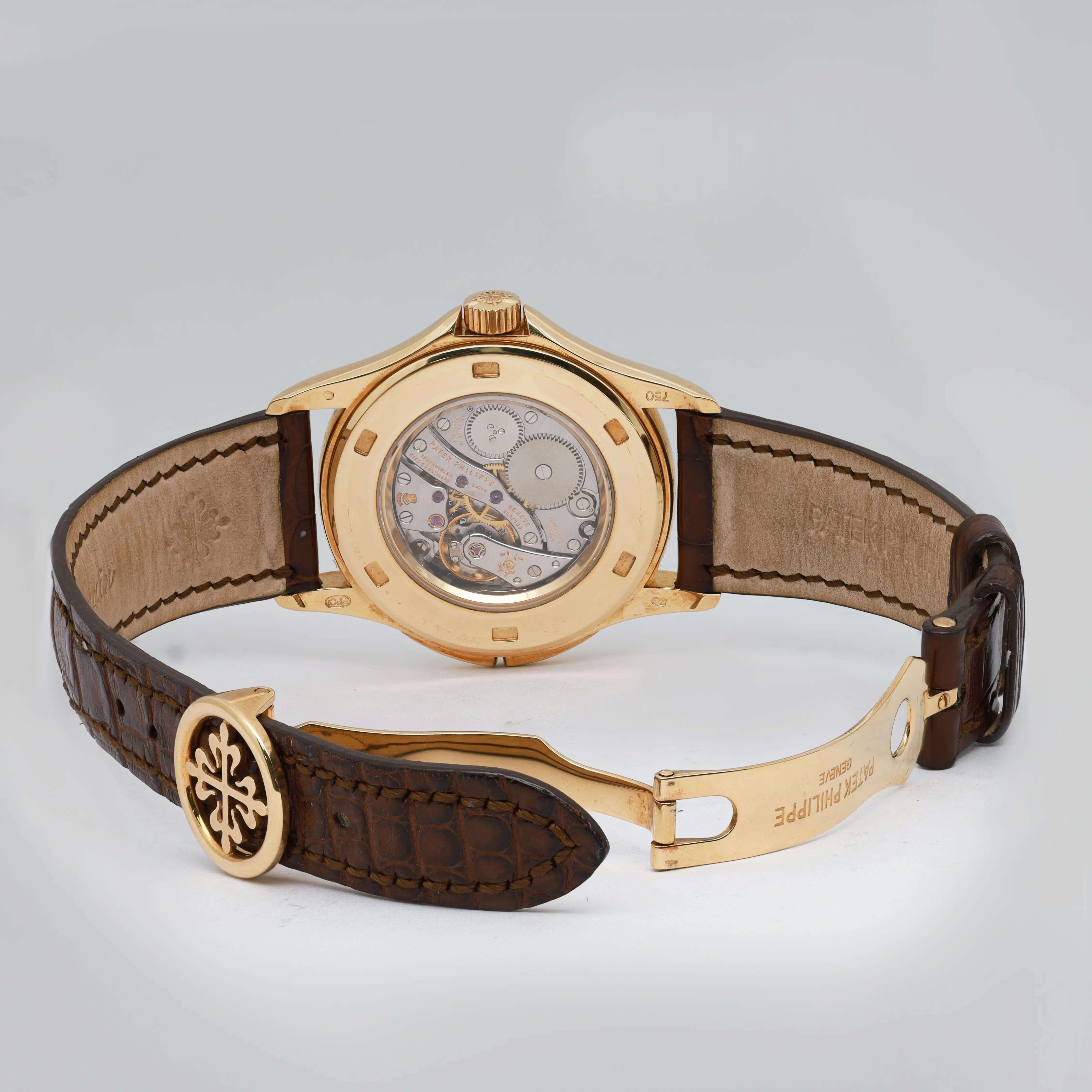 Back View Of Exhibition Back Case And Open Leather Band Of Patek Philippe 5134J Watch Pre Owned Condition