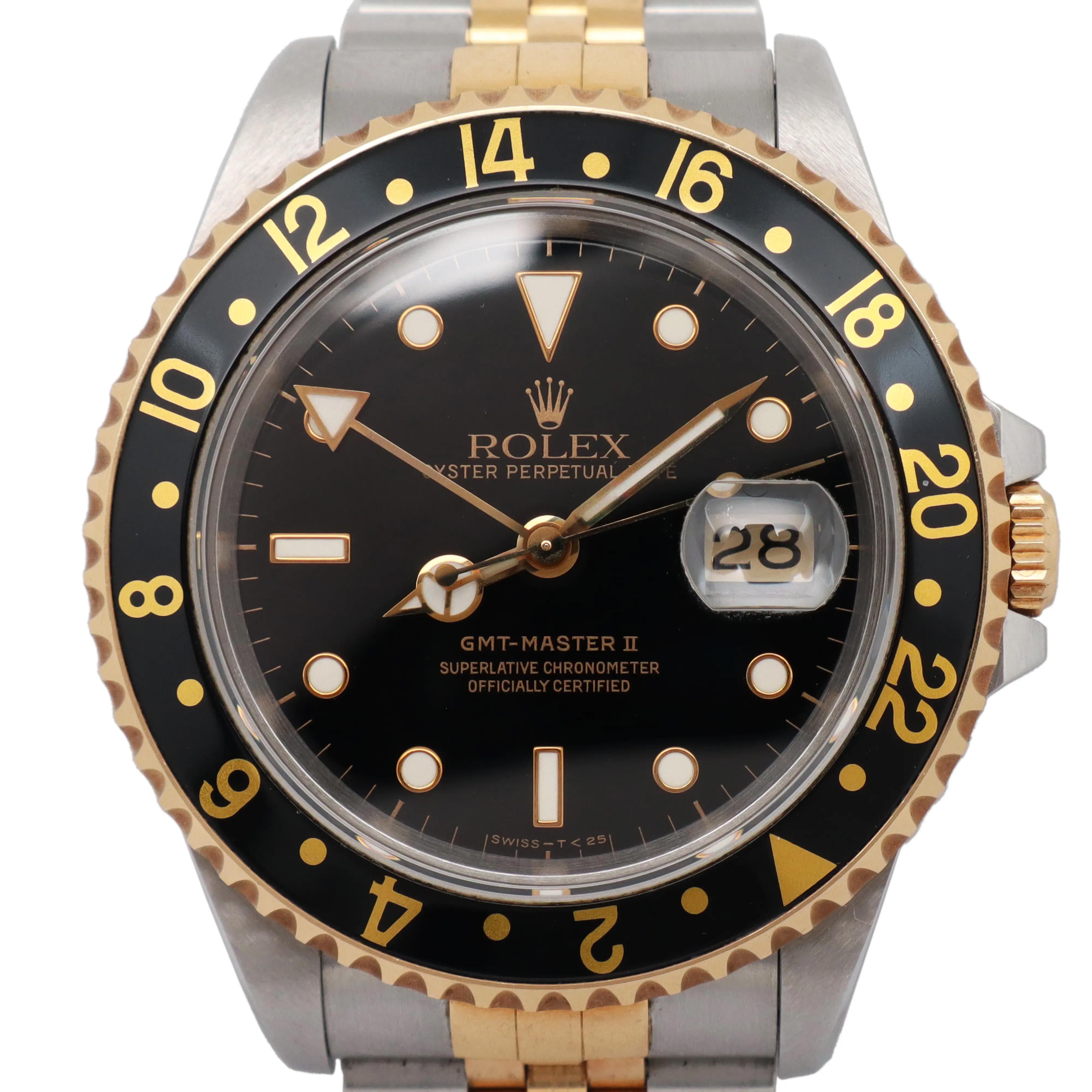 1990 Vintage Rolex 16713 GMT-Master II 40mm 18K Yellow Gold Black