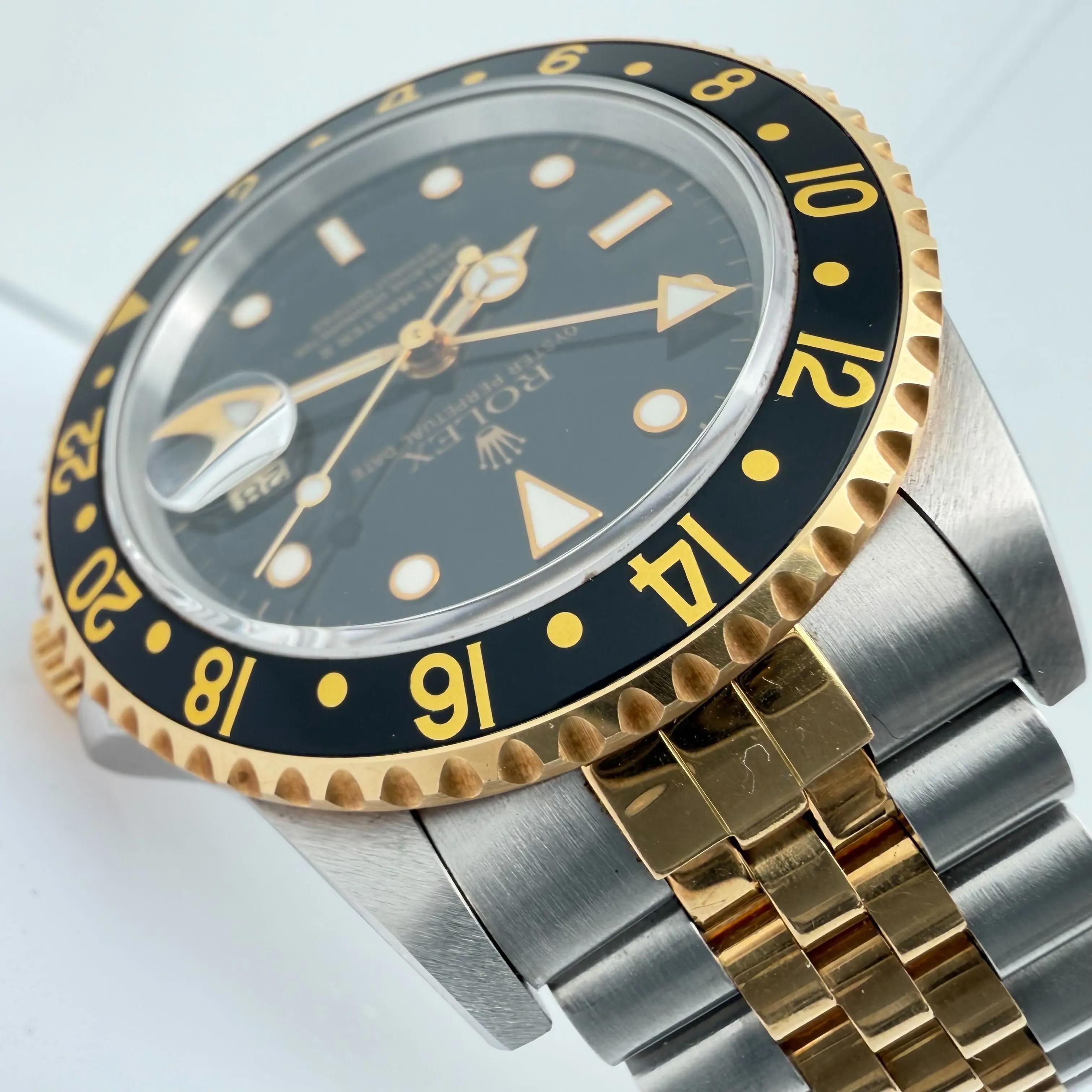 1990 Vintage Rolex 16713 GMT-Master II 40mm 18K Yellow Gold Black