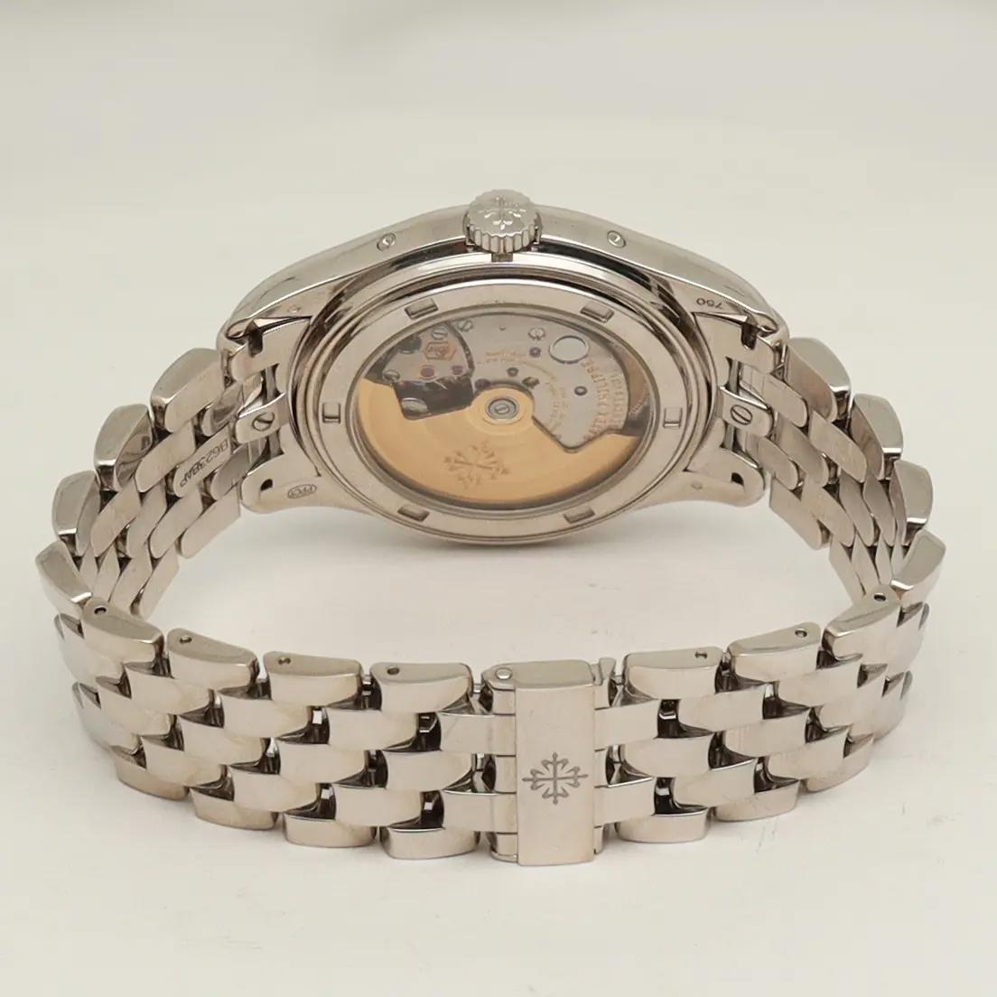 Back View Of Exhibition Back Case And Closed White Gold Band Of Patek Philippe 5146/1G Watch Pre Owned Condition